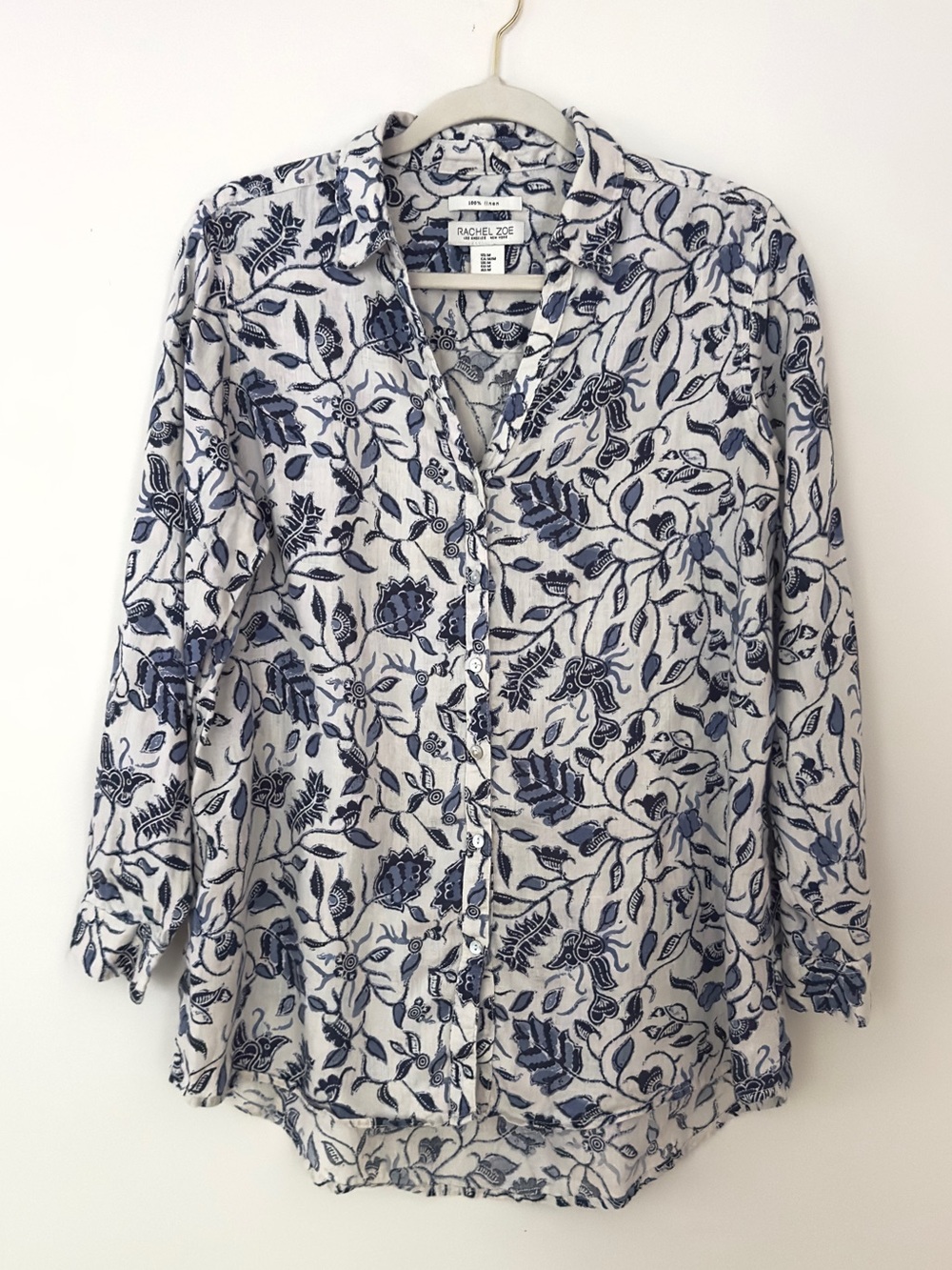 100% Linen Floral Button-Front Shirt